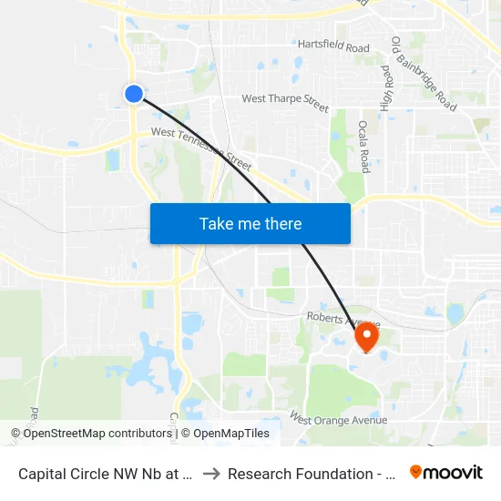 Capital Circle NW Nb at Tharpe St to Research Foundation - Building A map