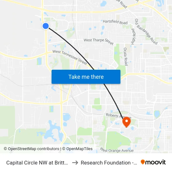 Capital Circle NW at Brittany Blvd Nb to Research Foundation - Building A map