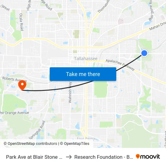 Park Ave at Blair Stone Road Wb to Research Foundation - Building A map