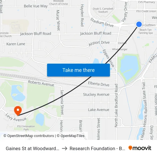 Gaines St at Woodward Ave Wb to Research Foundation - Building A map