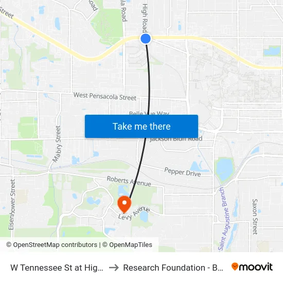 W Tennessee St at High Rd Eb to Research Foundation - Building A map