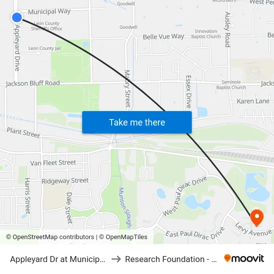 Appleyard Dr at Municipal Way Nb to Research Foundation - Building A map