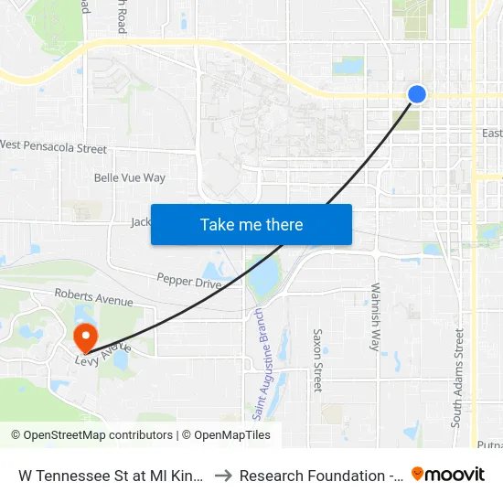 W Tennessee St at Ml King Jr Blvd Wb to Research Foundation - Building A map