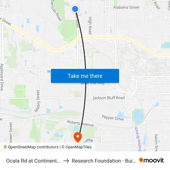 Ocala Rd at Continental Ave to Research Foundation - Building A map