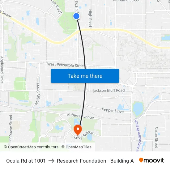 Ocala Rd at 1001 to Research Foundation - Building A map