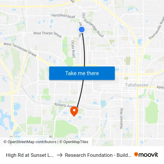 High Rd at Sunset Ln Sb to Research Foundation - Building A map