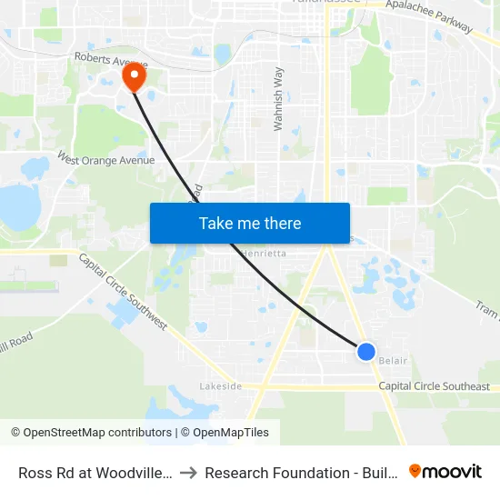Ross Rd at Woodville Hwy to Research Foundation - Building A map