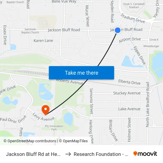 Jackson Bluff Rd at Hendry St Eb to Research Foundation - Building A map