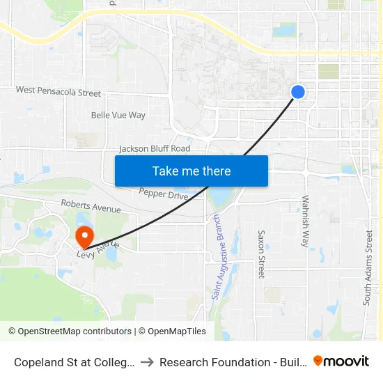 Copeland St at College Ave to Research Foundation - Building A map