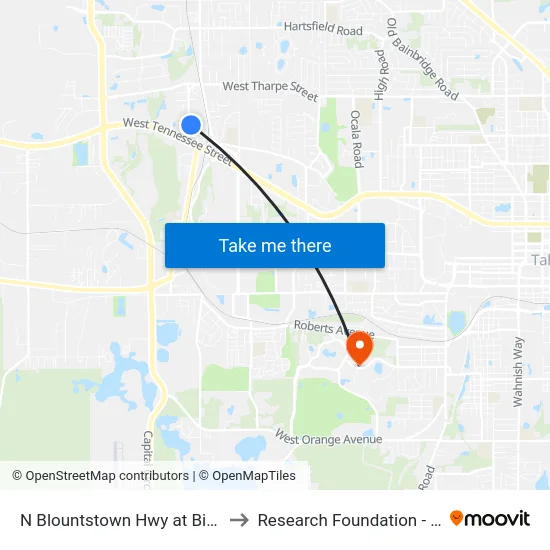 N Blountstown Hwy at Bicycle Rd Sb to Research Foundation - Building A map