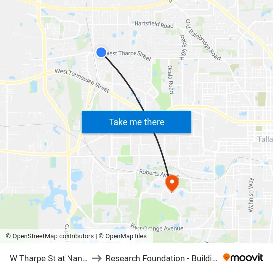 W Tharpe St at Nani Dr to Research Foundation - Building A map