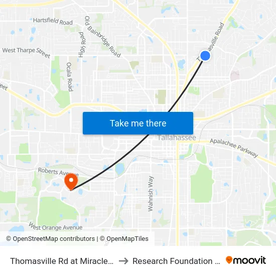 Thomasville Rd at Miracle Plaza Ob Nb to Research Foundation - Building A map