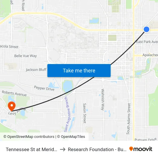 Tennessee St at Meridian Wb to Research Foundation - Building A map