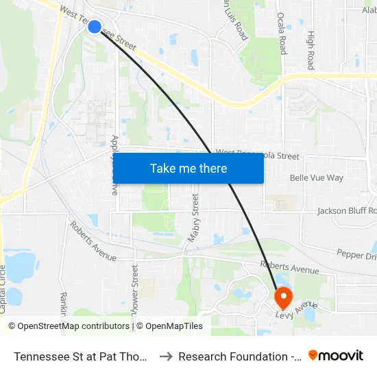 Tennessee St at Pat Thomas Blvd Wb to Research Foundation - Building A map