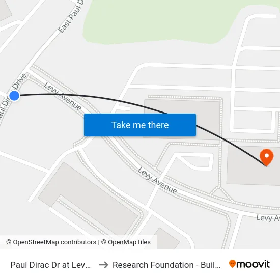 Paul Dirac Dr at Levy Ave to Research Foundation - Building A map