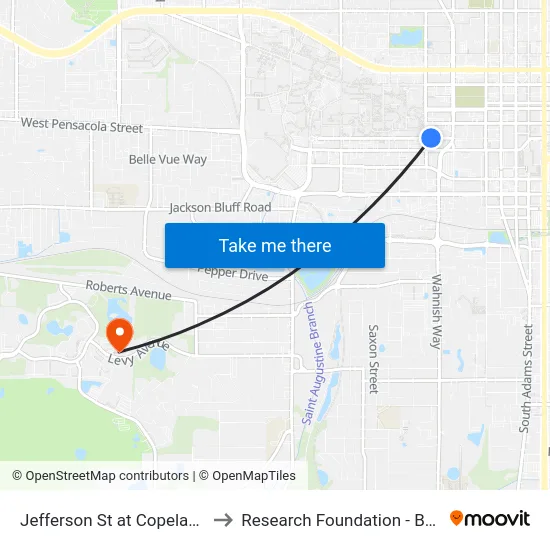 Jefferson St at Copeland St Sb to Research Foundation - Building A map
