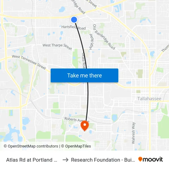 Atlas Rd at Portland Ave Nb to Research Foundation - Building A map