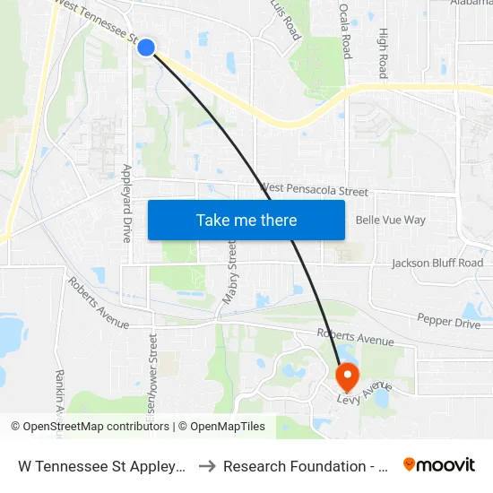 W Tennessee St Appleyard Dr Wb to Research Foundation - Building A map