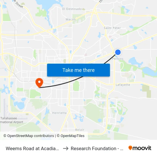 Weems Road at Acadian Blvd Nb to Research Foundation - Building A map