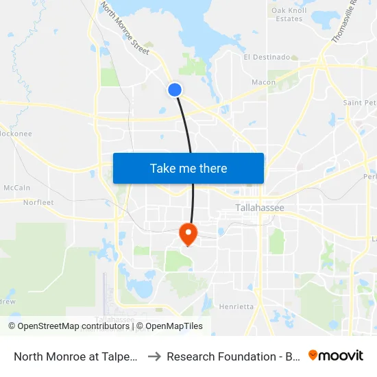 North Monroe at Ruby Rd Sb to Research Foundation - Building A map