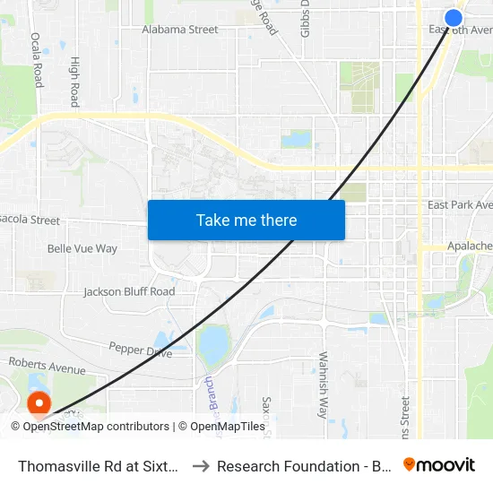 Thomasville Rd at Sixth Ave Sb to Research Foundation - Building A map