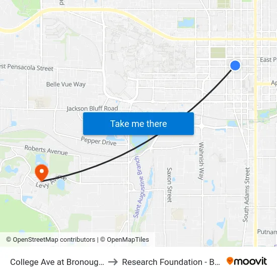 College Ave at Bronough St Wb to Research Foundation - Building A map
