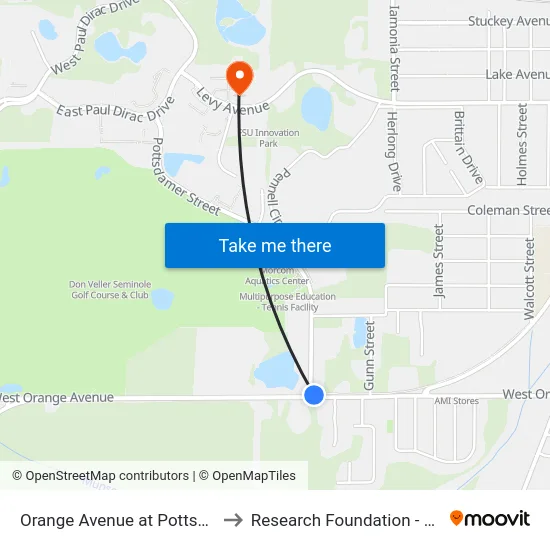 Orange Avenue at Pottsdamer Wb to Research Foundation - Building A map