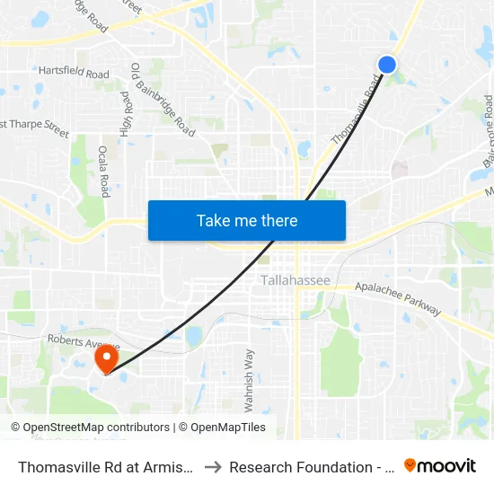 Thomasville Rd at Armistead Rd Nb to Research Foundation - Building A map