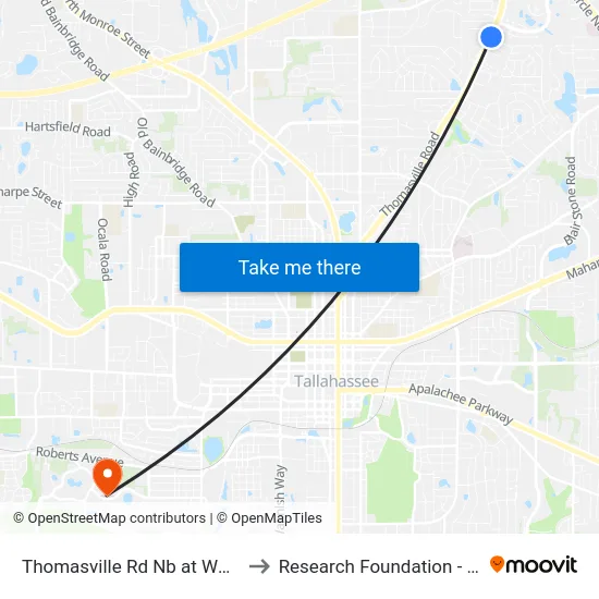 Thomasville Rd Nb at Woodgate Nb to Research Foundation - Building A map
