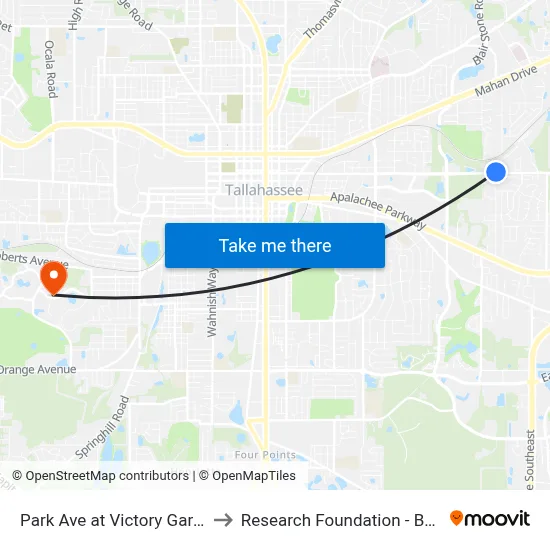 Park Ave at Victory Garden Wb to Research Foundation - Building A map