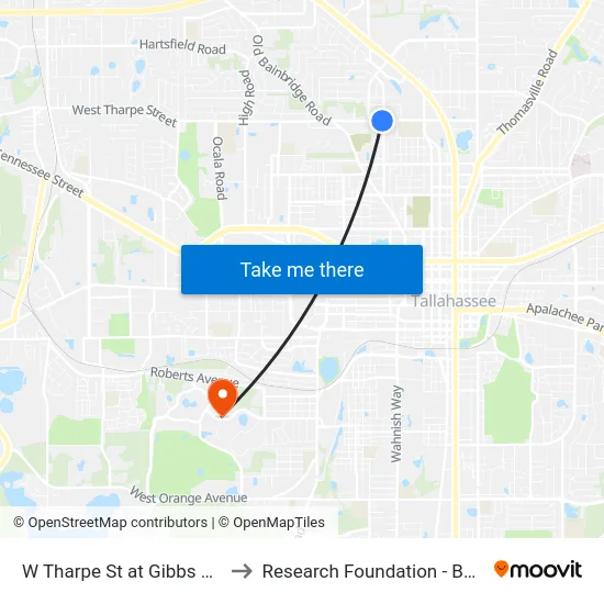 W Tharpe St at Gibbs Drive Eb to Research Foundation - Building A map