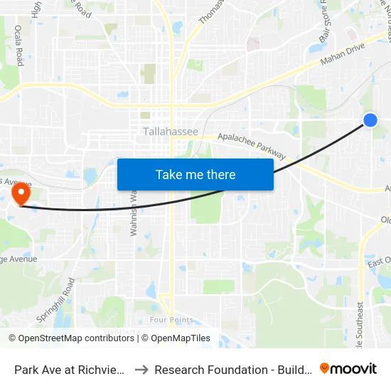 Park Ave at Richview Eb to Research Foundation - Building A map