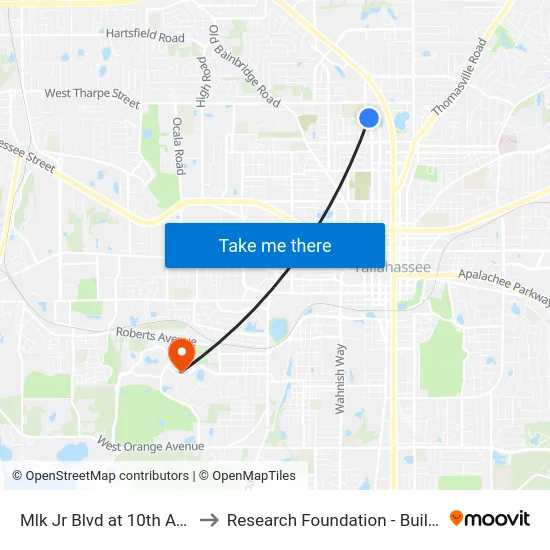 Mlk Jr Blvd at 10th Ave Nb to Research Foundation - Building A map