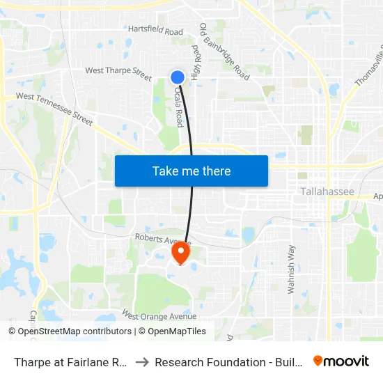 Tharpe at Fairlane Rd Wb to Research Foundation - Building A map