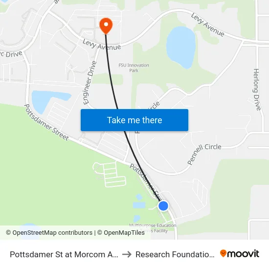 Pottsdamer St at Morcom Aquatic Center Sb to Research Foundation - Building A map