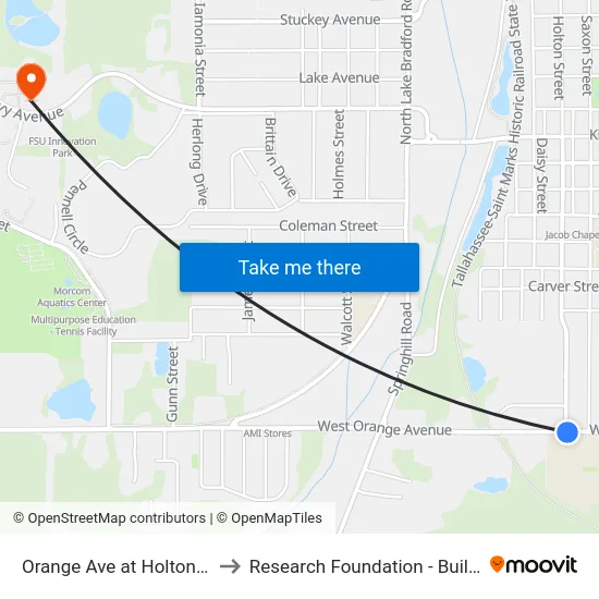 Orange Ave at Holton St Eb to Research Foundation - Building A map