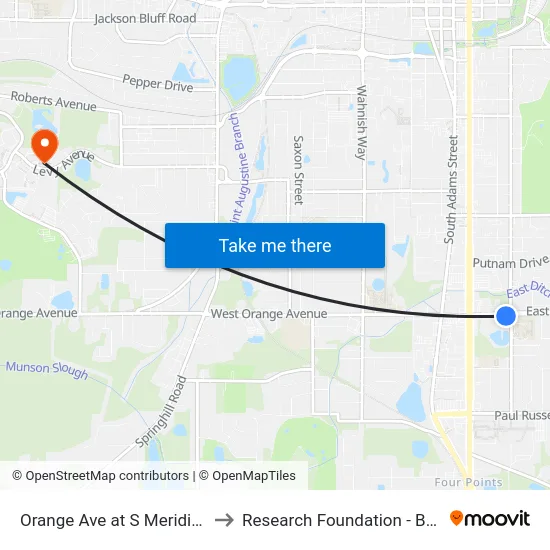 Orange Ave at S Meridian St Eb to Research Foundation - Building A map