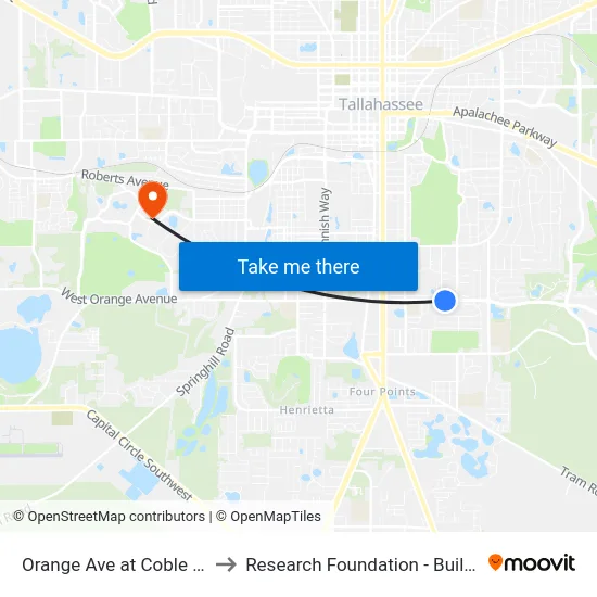 Orange Ave at Coble Dr Eb to Research Foundation - Building A map