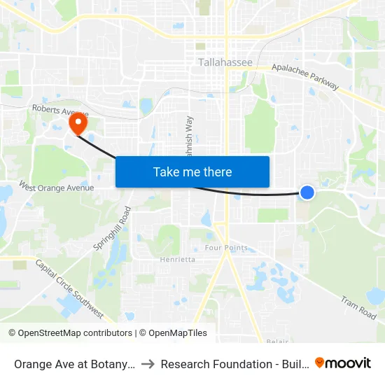 Orange Ave at Botany Pl Eb to Research Foundation - Building A map
