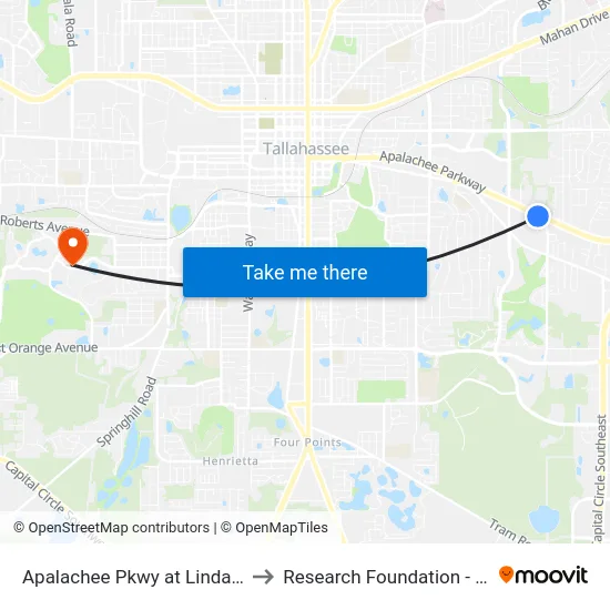 Apalachee Pkwy at Linda Ann Dr Eb to Research Foundation - Building A map