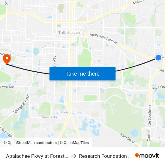 Apalachee Pkwy at Forest Tower Dr Eb to Research Foundation - Building A map