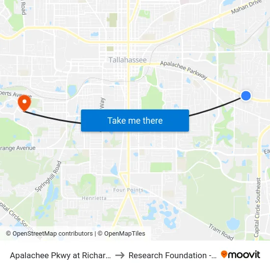 Apalachee Pkwy at Richardson Rd Wb to Research Foundation - Building A map