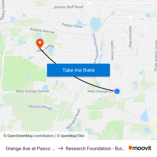 Orange Ave at Pasco St Wb to Research Foundation - Building A map