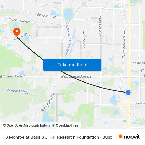 S Monroe at Bass St Sb to Research Foundation - Building A map