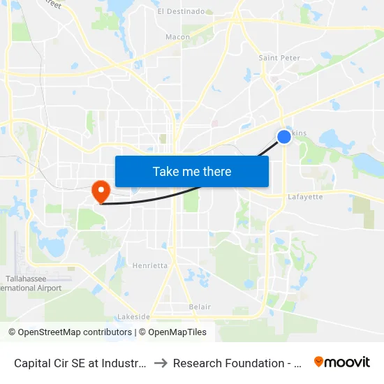 Capital Cir SE at Industrial Plz Sb to Research Foundation - Building A map