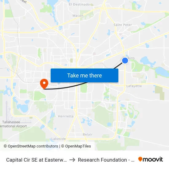 Capital Cir SE at Easterwood Dr Nb to Research Foundation - Building A map