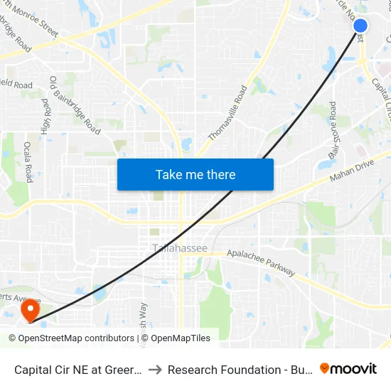 Capital Cir NE at Greer Rd Nb to Research Foundation - Building A map