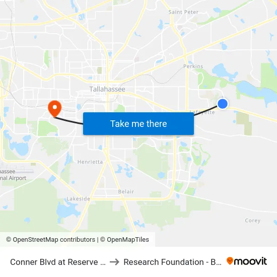 Conner Blvd at Reserve Drive Sb to Research Foundation - Building A map