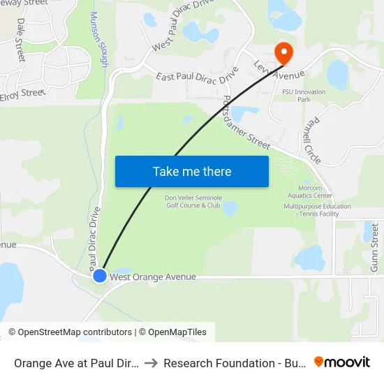 Orange Ave at Paul Dirac Wb to Research Foundation - Building A map
