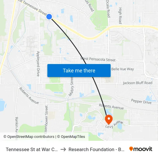 Tennessee St at War Chant Dr to Research Foundation - Building A map